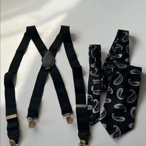 Black Suspenders and Paisley Tie Set